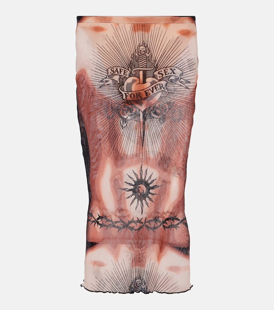 Jean Paul Gaultier Tattoo Collection mesh midi skirt - Jean Paul Gaultier 纹身系列网纱中长裙