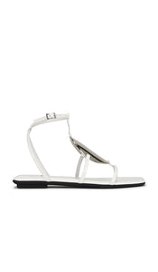 Jeffrey Campbell Calanthe Sandals in White | White Patent Silver Flat Sandals for Women