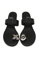 Jeffrey Campbell Dote-On Sandal in Black | Black Silver Black Flats for Women