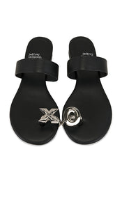 Jeffrey Campbell Dote-On Sandal in Black | Black Silver Black Flats for Women