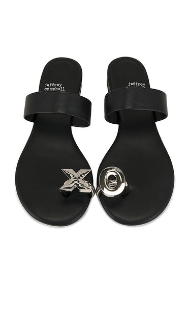 Jeffrey Campbell Dote-On Sandal in Black | Black Silver Black Flats for Women