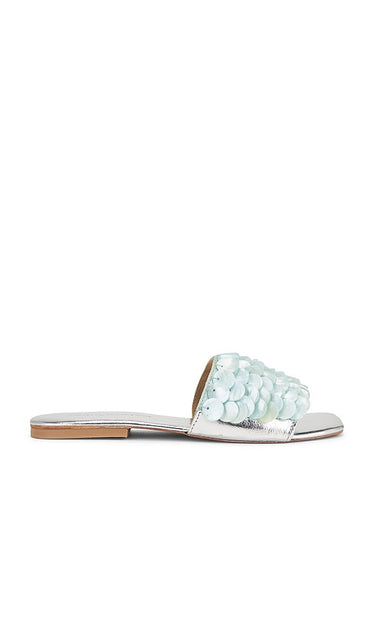 Jeffrey Campbell Fishy Slides in Blue | Blue Silver Combo Flat Sandals for Women