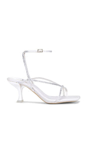 Jeffrey Campbell Fluxx Heels in White | White Satin Small Clear Heeled Sandals for Women