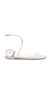 Jeffrey Campbell Foretell Sandals in Metallic Silver, grey | Silver Clear Flat Sandals for Women