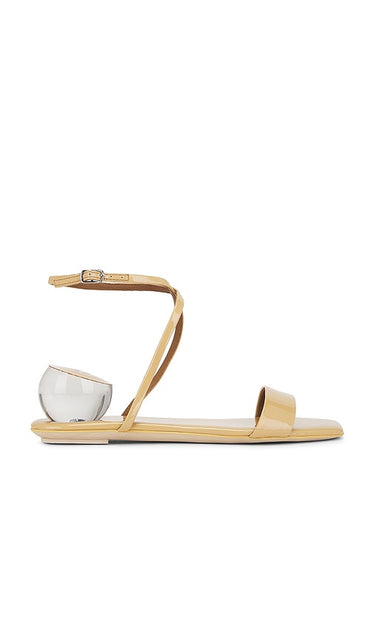 Jeffrey Campbell Foretell Sandals in Nude | Buff Patent Flat Sandals for Women