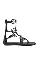 Jeffrey Campbell Geared Gladiators in Black | Black Silver Flat Sandals for Women