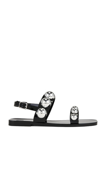 Jeffrey Campbell Gum Drop Sandals in Black | Black Silver Flat Sandals for Women