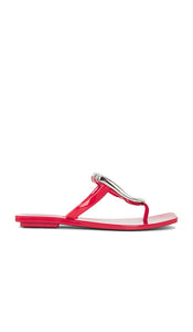 Jeffrey Campbell Linques-j Sandal in Red | Red Shiny Silver Flat Slides for Women
