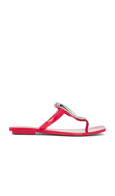 Jeffrey Campbell Linques-j Sandal in Red | Red Shiny Silver Flat Slides for Women