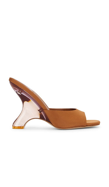 Jeffrey Campbell Mew-2 Mule in Tan | Tan Satin Combo Open Toe Mules for Women