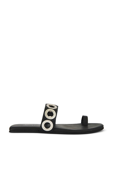 Jeffrey Campbell Riveted Sandal in Black | Black Silver Flat Slides for Women