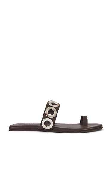 Jeffrey Campbell Riveted Sandals in Brown | Brown Silver Flat Sandals for Women