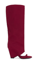 Jeffrey Campbell Shroud Boot in Wine | Wine Fabric Combo Heeled Boots for Women