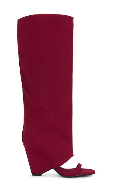 Jeffrey Campbell Shroud Boot in Wine | Wine Fabric Combo Heeled Boots for Women