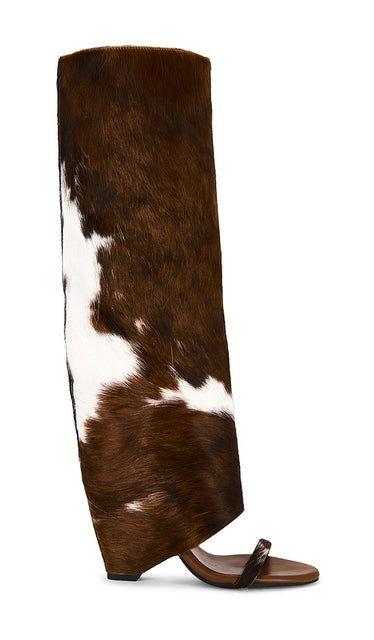 Jeffrey Campbell Shroud-F Boot in Brown | Tan & White Cow Heeled Boots for Women