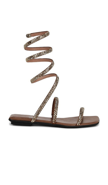 Jeffrey Campbell Slinked Sandals in Metallic Bronze, brown | Tan Bronze Flat Sandals for Women