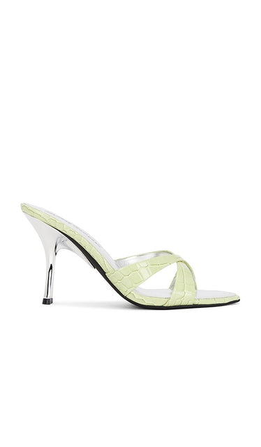 Jeffrey Campbell Symone Sandal in Mint | Light Green Croco Silver Heeled Sandals for Women
