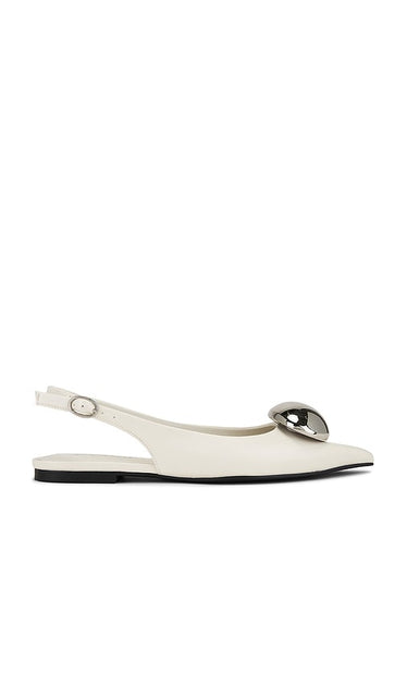 Jeffrey Campbell Tactful Flats in Cream | Ivory Crinkle Silver Sling Back Flats for Women