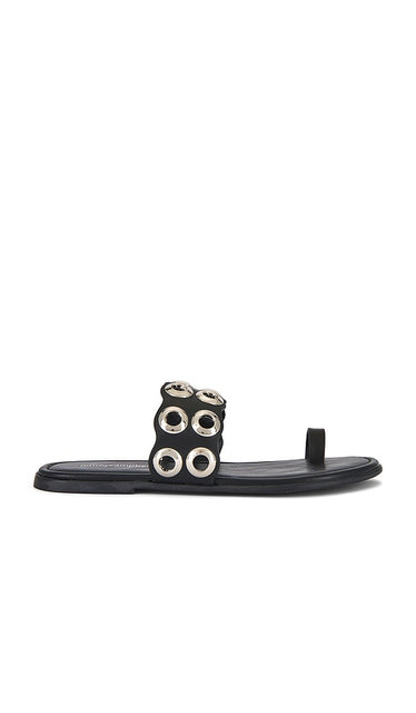 Jeffrey Campbell Taren Sandals in Black | Black Silver Flat Sandals for Women