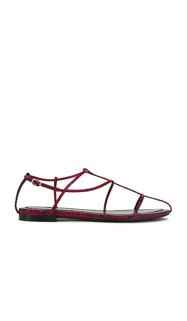 Jeffrey Campbell Trawl Sandals in Red | Red Black Snake Flat Sandals for Women