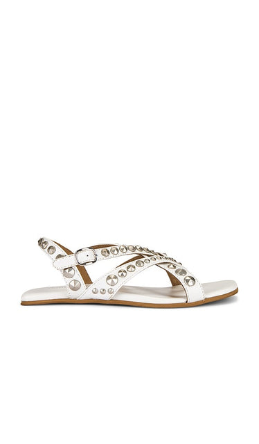 Jeffrey Campbell Xanthe Sandals in White | White Silver Flat Sandals for Women