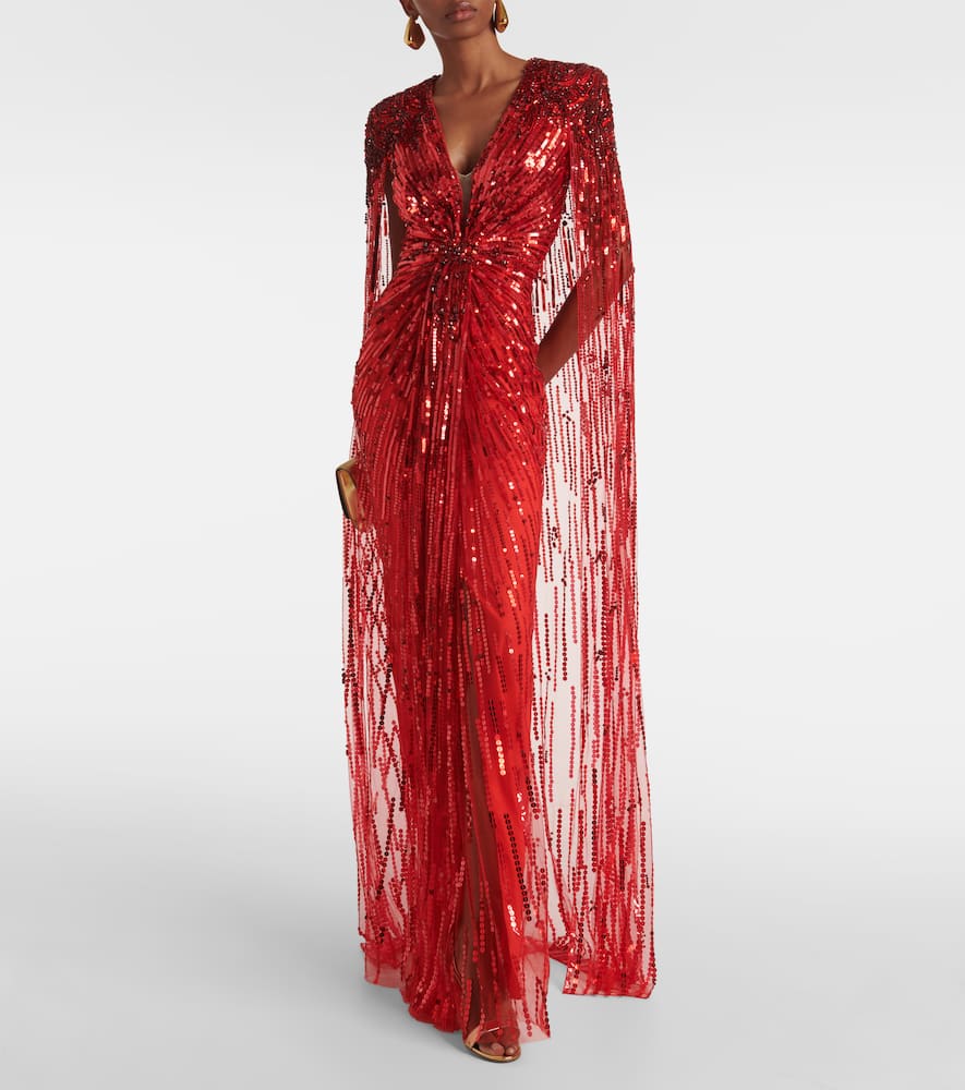 Jenny Packham Gold Rush sequined caped gown