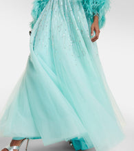 Jenny Packham Imani embellished faux-feather trimmed gown