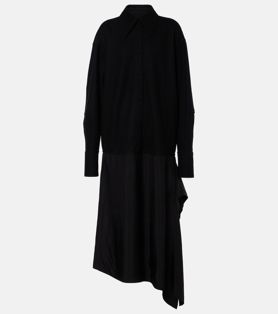 Jil Sander Asymmetric wool-trimmed shirt dress. Jil Sander 不对称羊毛饰边衬衫裙