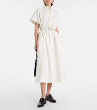 Jil Sander Belted leather-trimmed cotton midi dress