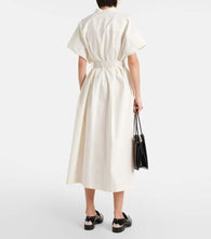 Jil Sander Belted leather-trimmed cotton midi dress