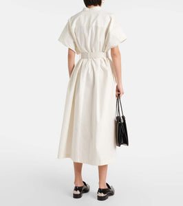 Jil Sander Belted leather-trimmed cotton midi dress
