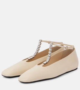 Jil Sander Crystal-embellished leather ballet flats