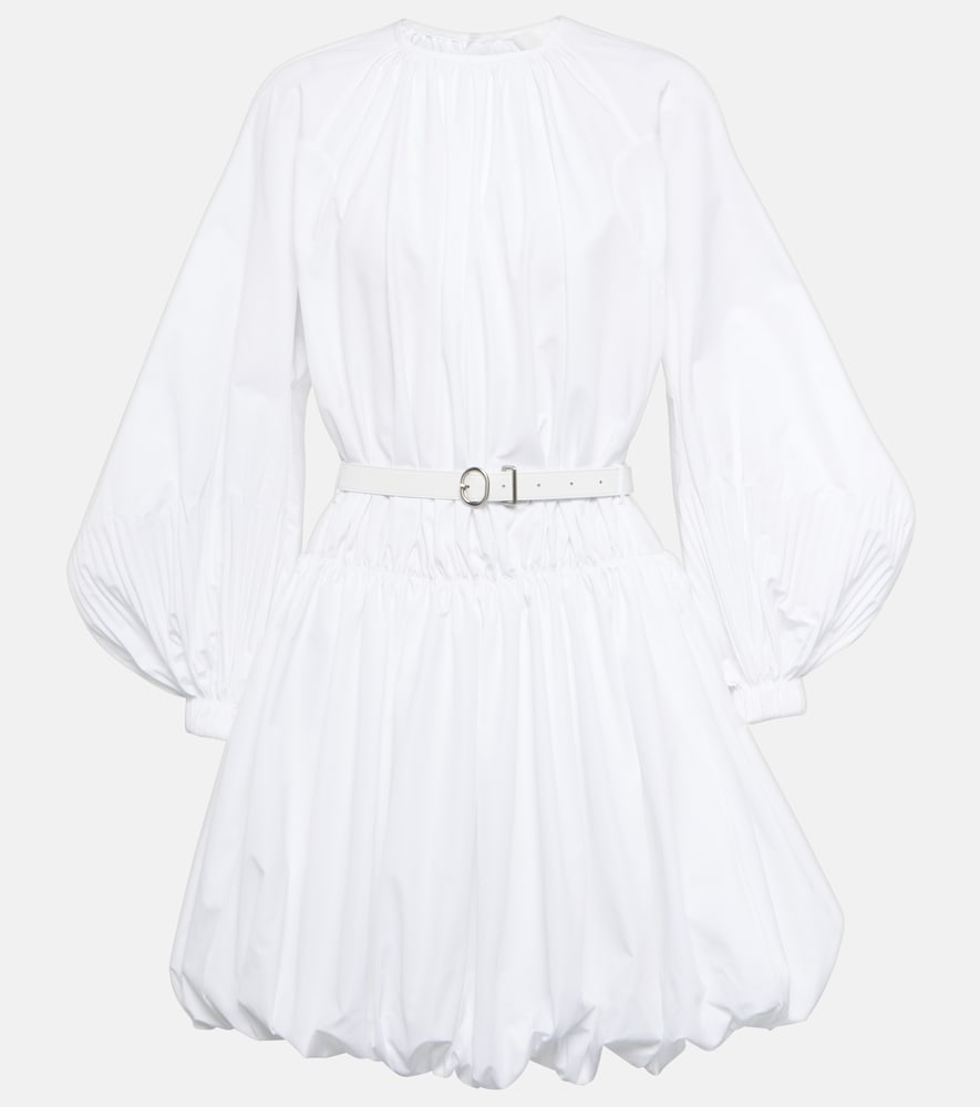 Jil Sander Leather-trimmed cotton poplin minidress. Jil Sander 皮革饰边棉质府绸迷你连衣裙