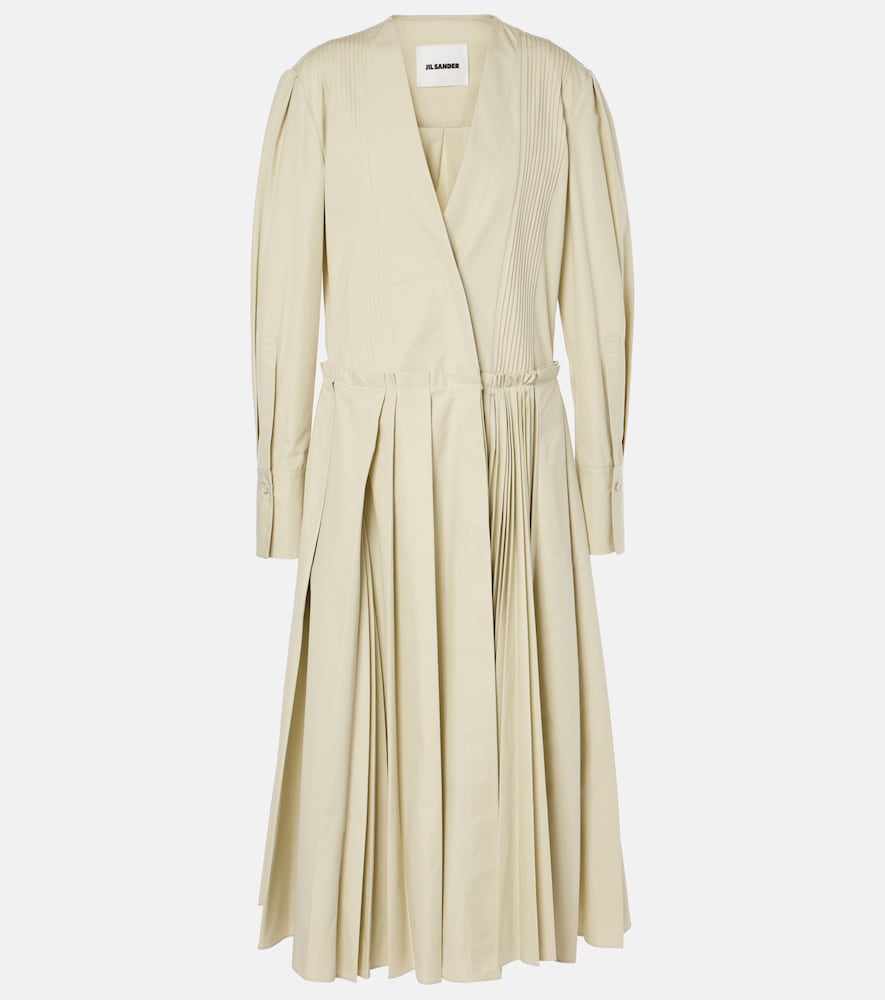Jil Sander Pleated cotton poplin midi dress. Jil Sander 褶裥棉质府绸中长连衣裙