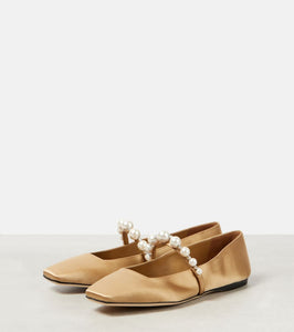 Jimmy Choo Ade embellished satin Mary Jane flats