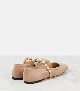 Jimmy Choo Ade embellished suede Mary Jane flats