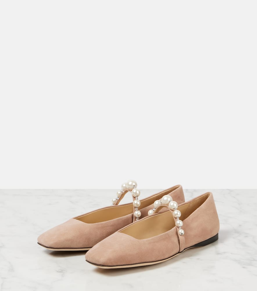 Jimmy Choo Ade embellished suede Mary Jane flats