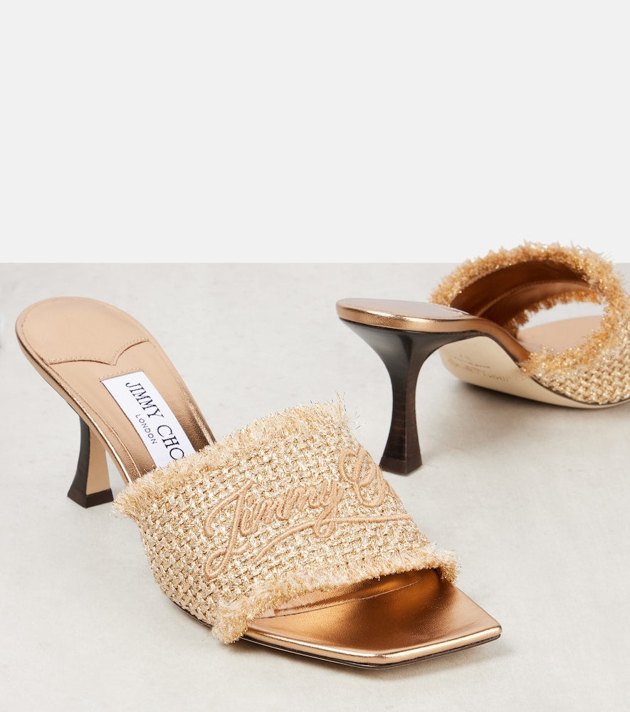 Jimmy Choo Alexia 70 logo woven lame mules