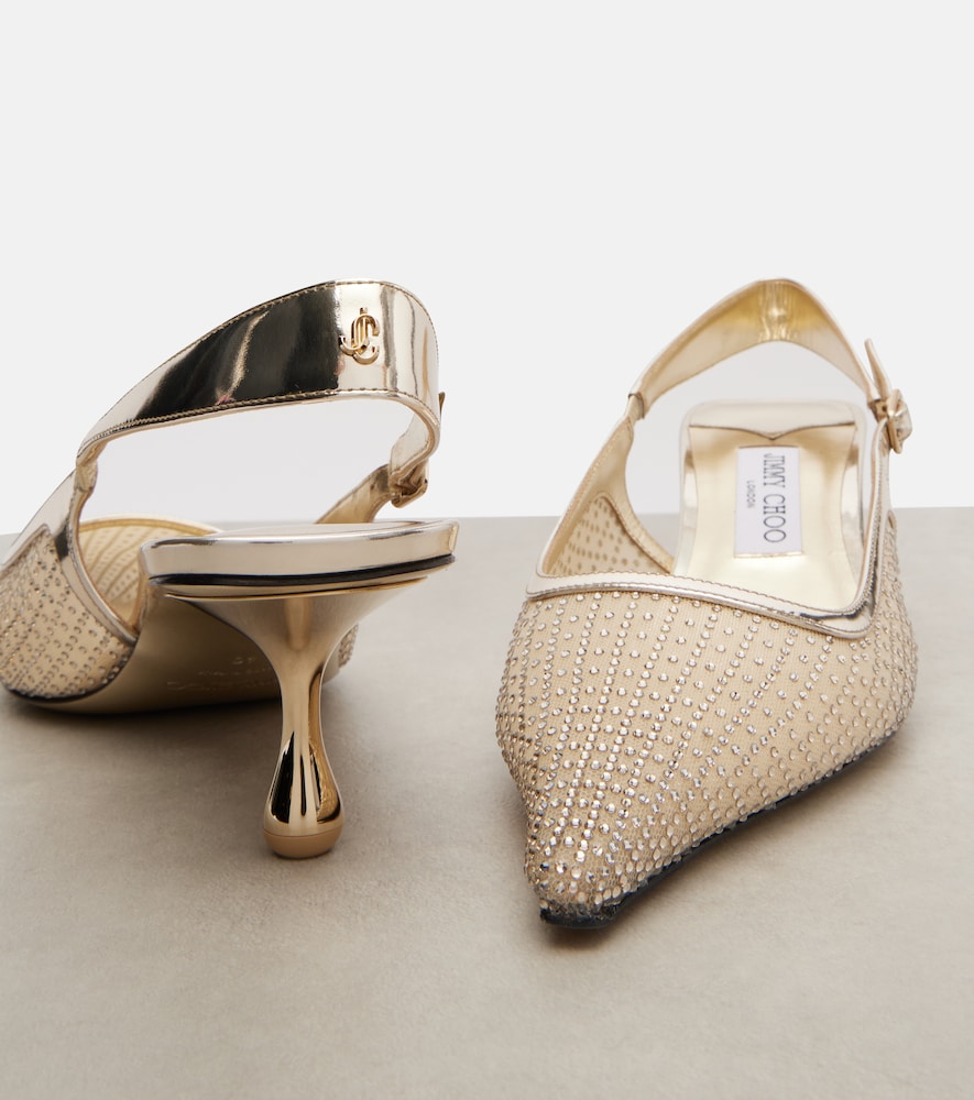 Jimmy Choo Amel 50 embellished mesh slingback pumps