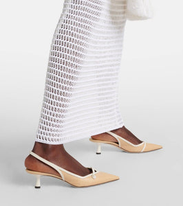 Jimmy Choo Amita 45 leather-trimmed raffia slingback pumps