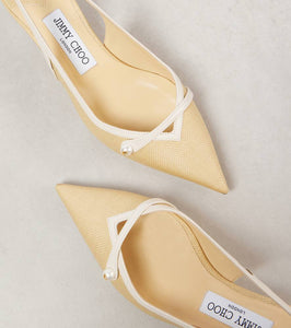 Jimmy Choo Amita 45 leather-trimmed raffia slingback pumps