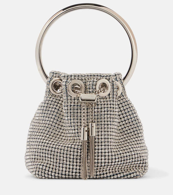 Jimmy Choo Bon Bon Micro embellished bucket bag. Shop Jimmy Choo Top-Handle Bags for women now.