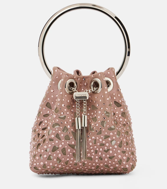 Jimmy Choo Bon Bon Micro satin bucket bag. Shop Jimmy Choo Top-Handle Bags for women now.