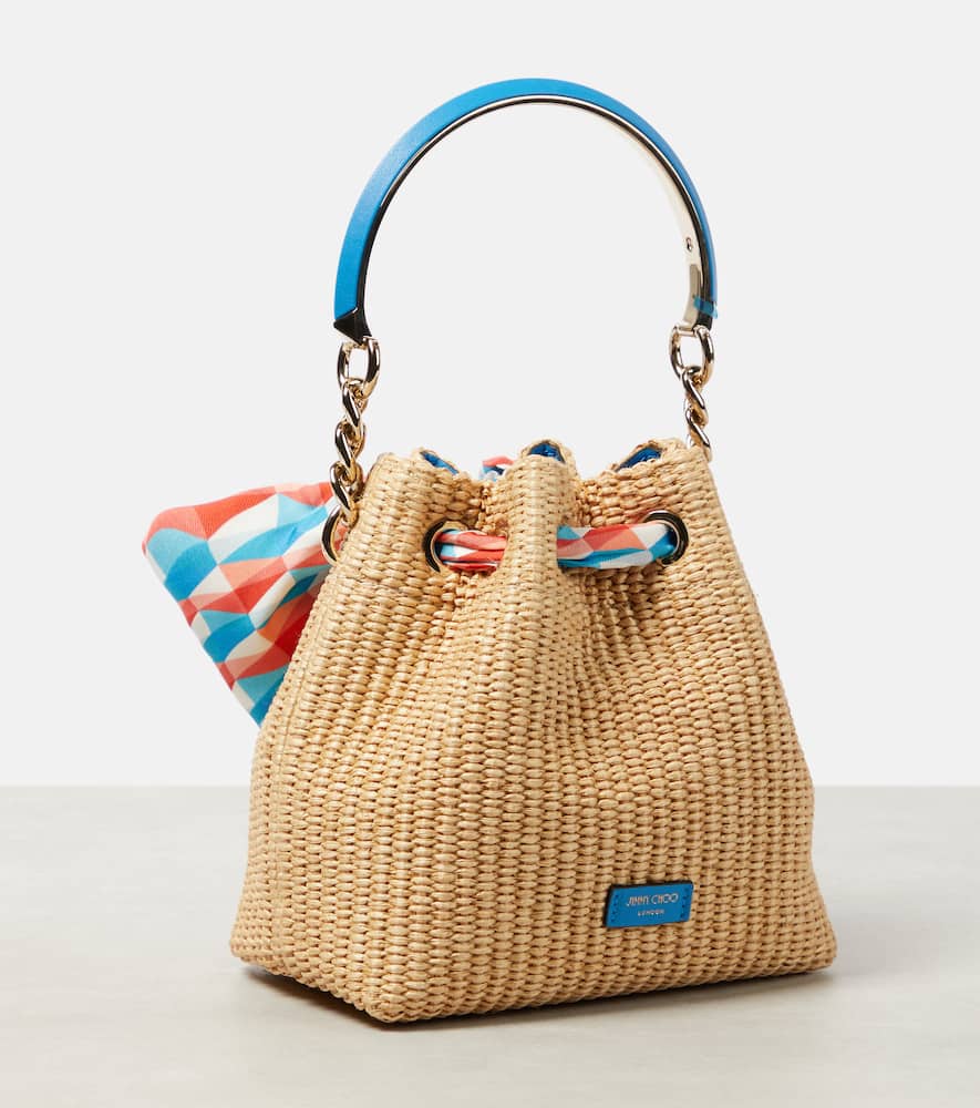Jimmy Choo Bon Bon Small raffia bucket bag