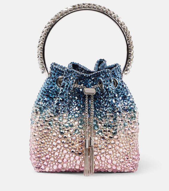 Jimmy Choo Bon Bon embellished bucket bag. Shop Jimmy Choo Top-Handle Bags for women now.