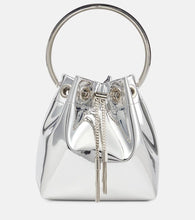 Jimmy Choo Bon Bon mirrored faux leather bucket bag. Shop Jimmy Choo Top-Handle Bags for women now.