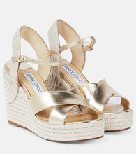 Jimmy Choo Dellena 100 metallic leather wedge sandals