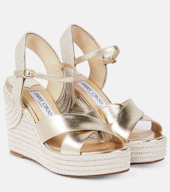 Jimmy Choo Dellena 100 metallic leather wedge sandals