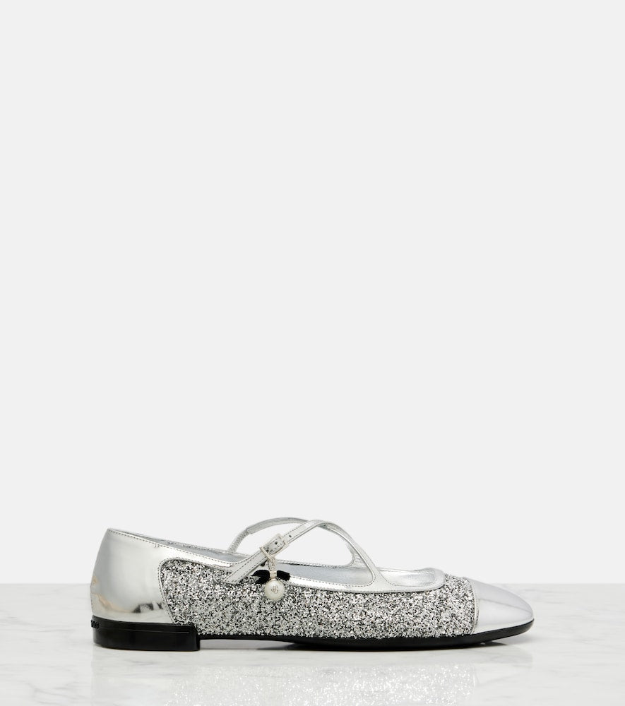 Jimmy Choo Eleri glitter leather ballet flats
