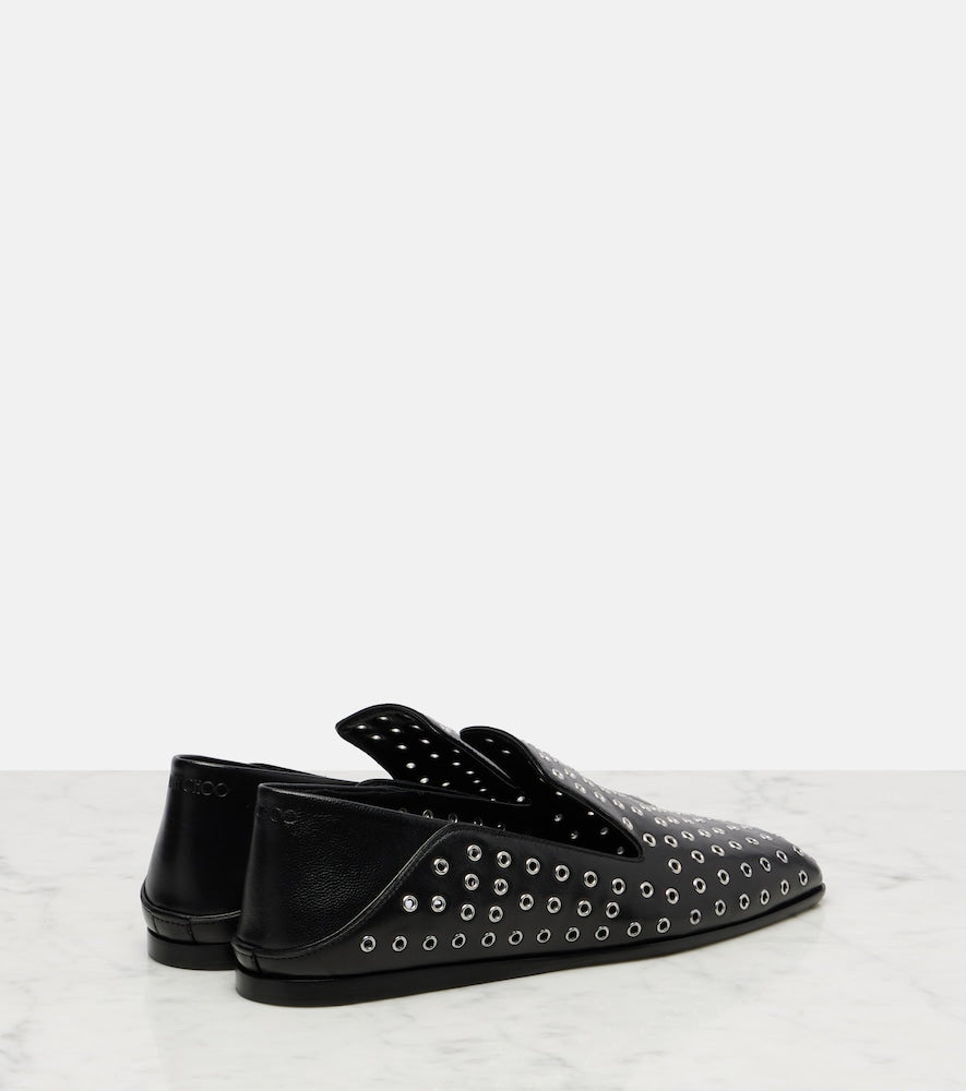 Jimmy Choo Eliot embellished leather slip-on shoes